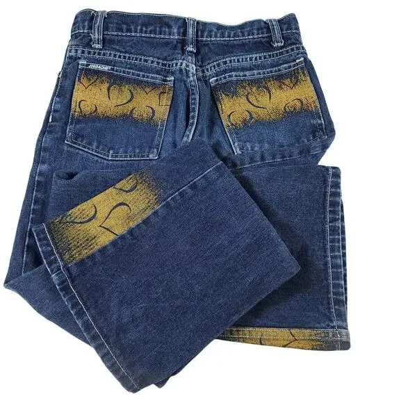 Jordache Vintage Blue Jeans Embellished Gold Hearts Metallic Boot Cut Flare 12 - Picture 3 of 4